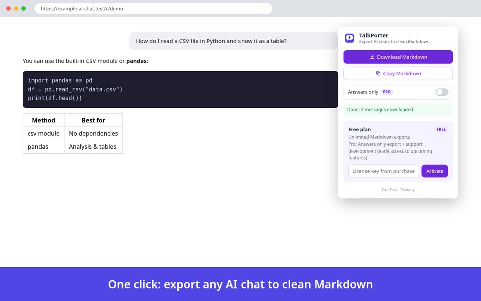 Export from the popup